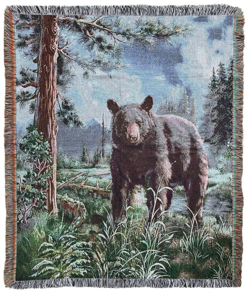 EZ.enjoy Bear Lodge Woven Tapestry Throw Blanket with Fringe Wall Hanging Art Handicrafts Jacquard Multipurpose Soft Travel Mat Outdoor with Fringe Tassels 50 X 60 Inches - Image 1